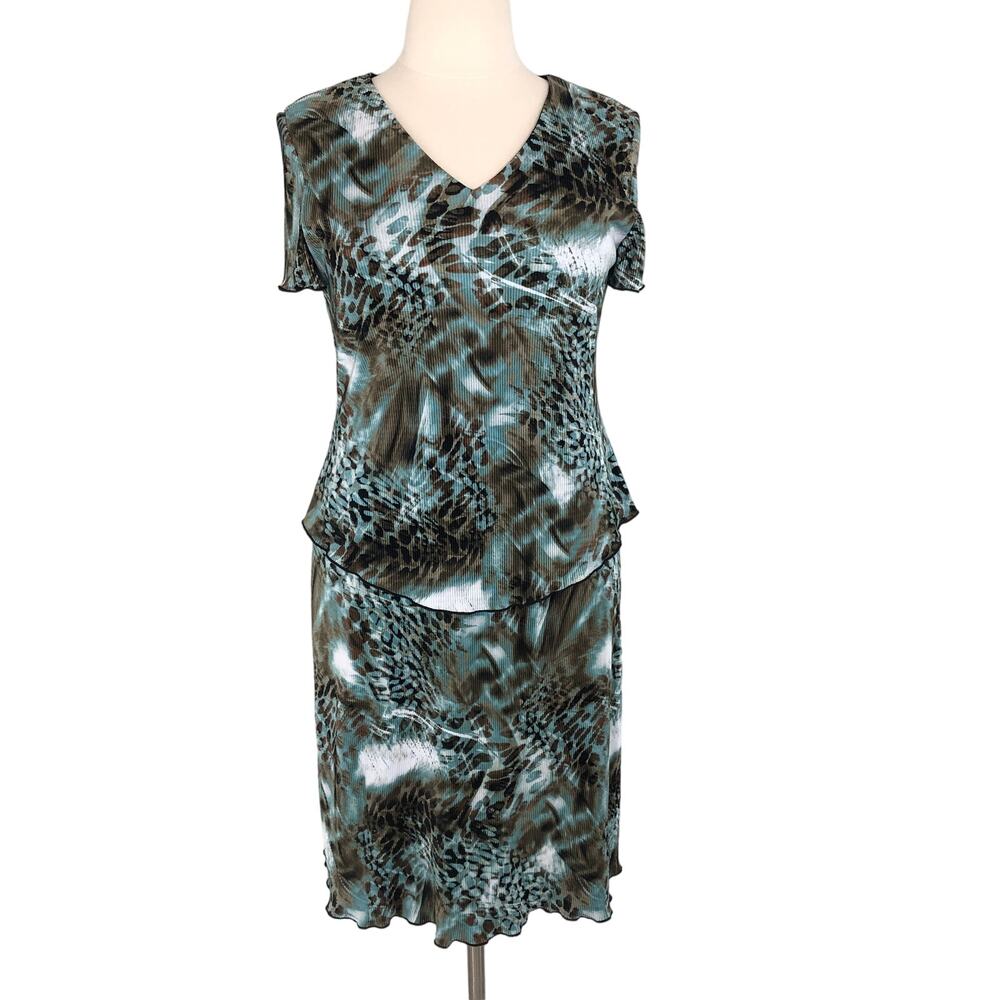 Connected Apparel Soft Accordion Shift Dress Midi V Neck Lagenlook Size 16